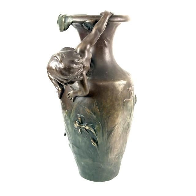 Auguste Moreau Vintage French Art Nouveau Bronze Figural Vase After Auguste Moreau For Sale - Image 4 of 11