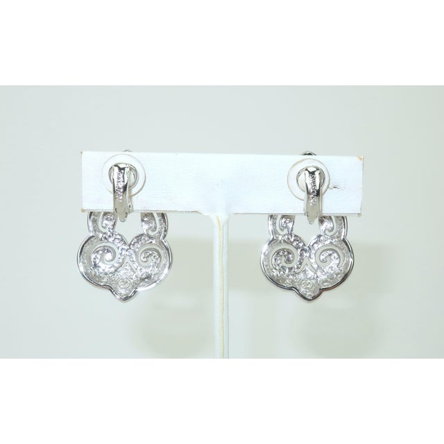Swarovski Swarovski Crystal Rhinestone & Pearl Door Knocker Earrings For Sale - Image 4 of 9