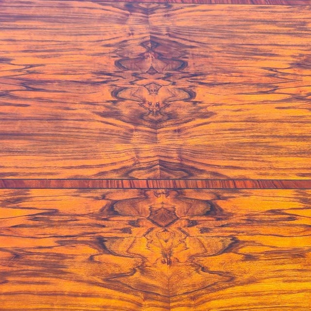 Gold Mid-Century Modern Flamed Wood Veneer Dining Table with Brass Feet, 1960s For Sale - Image 8 of 18