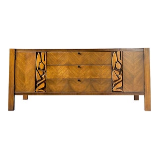 1960s Mid Century Modern Brutalist Style Tiki Credenza For Sale