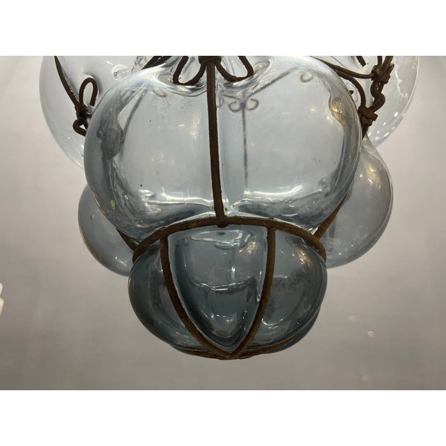 Blue Wrought Iron Murano Glass Pendant Light, 1960s For Sale - Image 8 of 11