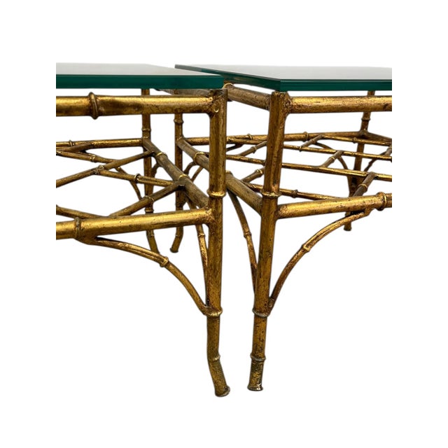Ornamental & Decorative Materials 1970s Vintage Mid Century Modern Style Faux Bamboo Gold Color Side End Table Set of 2 Attributed to Phyllis Morris For Sale - Image 7 of 8