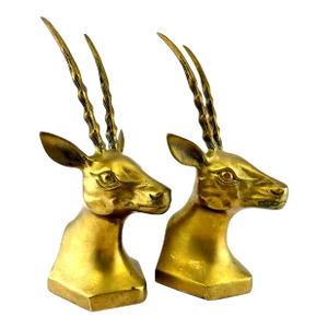 Mid Century Vintage Brass Antelope Book Ends, a Pair