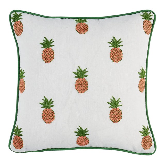 Schumacher Pineapple Embroidery 14" Pillow in Apricot/Ivory For Sale