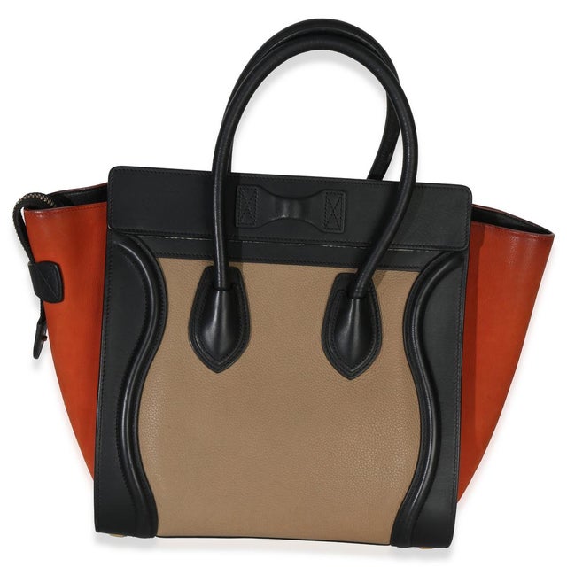 Celine Beige Multicolor Drummed Calfskin Nubuck Nano Luggage Tote For Sale - Image 4 of 8