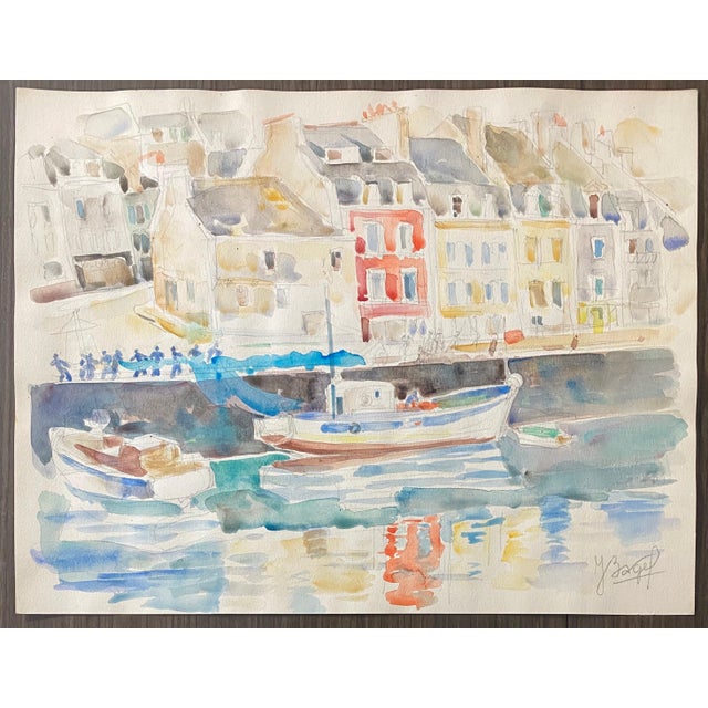 Cream Moses Bagel Bahelfer, Polish French Judaica Watercolor Gouache Painting Original Bauhaus Yiddish Art For Sale - Image 8 of 8