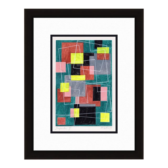 1990s Mathis Original Gouache Labyrinth II Framed Swiss For Sale