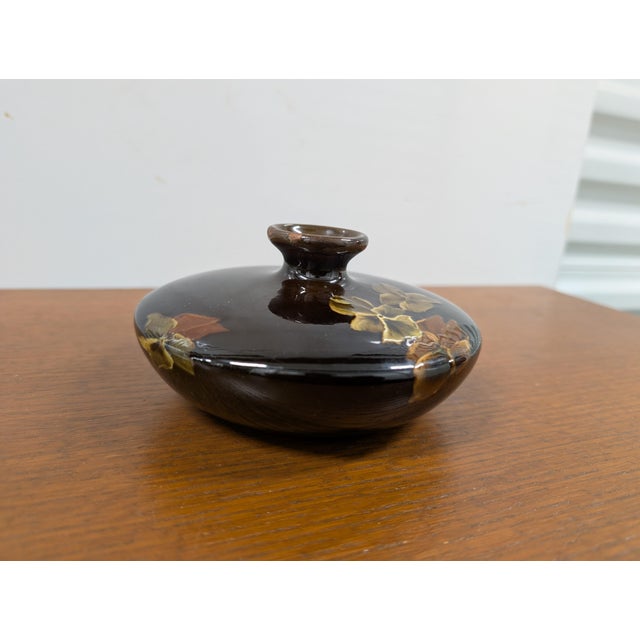Ceramic Antique Louwelsa Weller Art Pottery Squat Vase With Flowers For Sale - Image 7 of 7