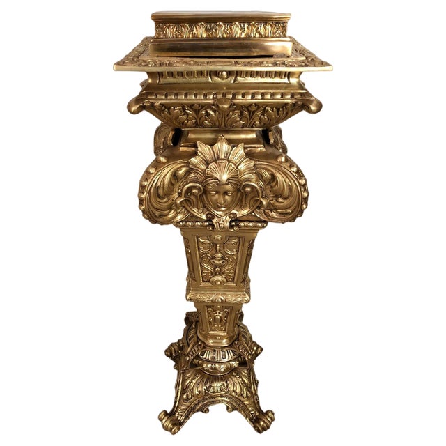 20th Century Gold Engraved Bronze Column For Sale