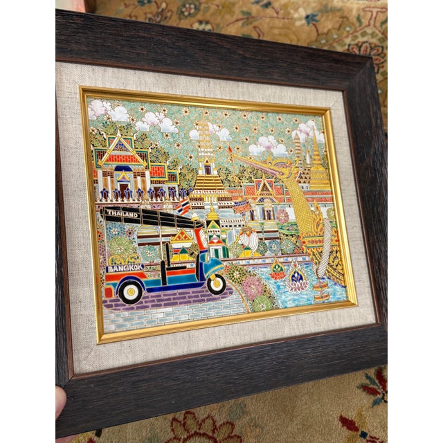Thai Benjarong Porcelain Picture in Frame For Sale - Image 4 of 13