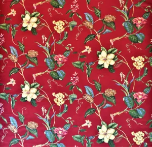 Thibaut "Charlotte" Designer Cotton Fabric in Red with Flowers & Lizards- By the Yard