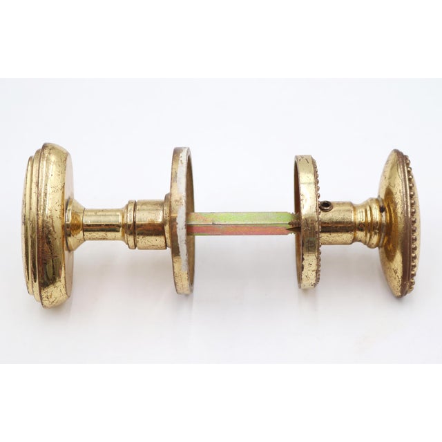 Metal Modern Brass Oval Concentric & Beaded Door Knob Set For Sale - Image 7 of 8