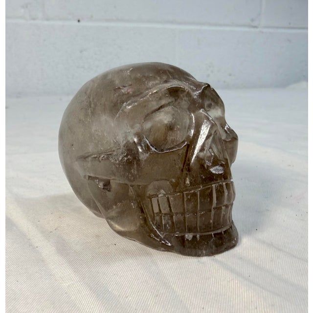Transparent 1940s Hand Carved Rock Crystal Hard Stone Skeleton Skull Sculpture Statue For Sale - Image 8 of 12