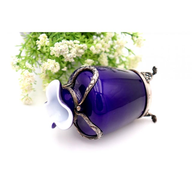 Blue Porcelain Pot with Silver Applications For Sale - Image 3 of 6
