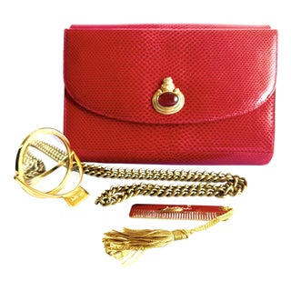 90s Judith Leiber Karung Snakeskin Wallet on Chain Handbag Clutch Gemstone Vintage For Sale