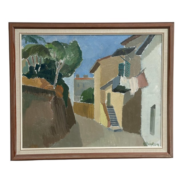 Hilmer Bengtsson, Southern Village, 1960s, Oil on Canvas, Framed For Sale