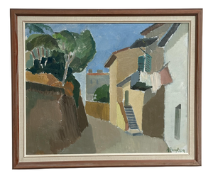 Hilmer Bengtsson, Southern Village, 1960s, Oil on Canvas, Framed