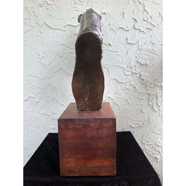 Wood 1970s Mid-Century Modern Cast Metal Horse Head Sculpture on Walnut Base, Bronze Finish For Sale - Image 7 of 12