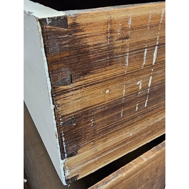 Farmhouse Early-Nineteenth-Century Antique White-Painted Chest of Drawers With Federal Brass Pulls For Sale - Image 3 of 7