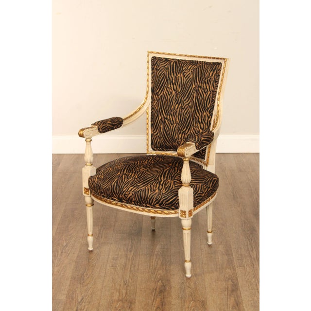 Italian Louis XVI Style Carved & Painted Fauteuil Armchair For Sale - Image 4 of 12