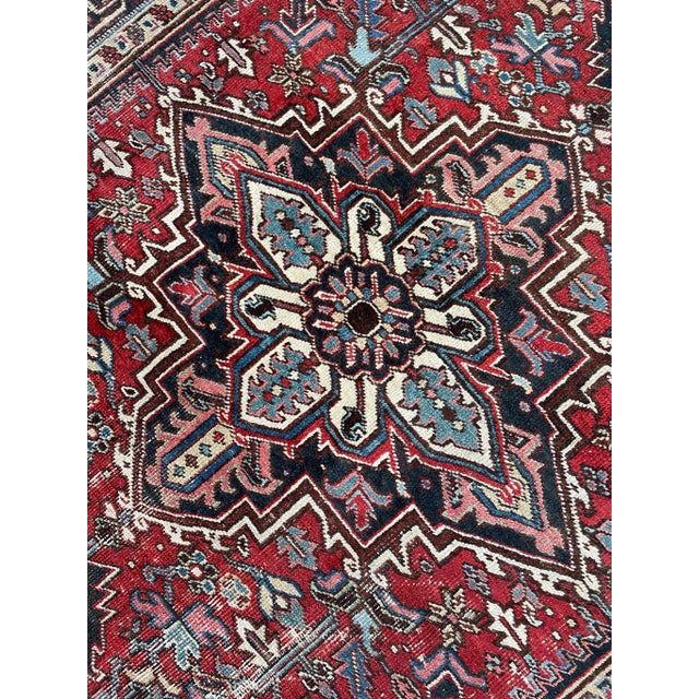 Red 1930's Pocket Natural Hand-Spun Wool Rug 6.7 x 9.1 For Sale - Image 8 of 13