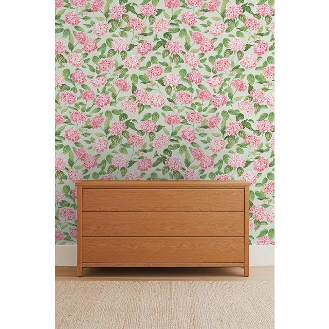 Pink Hydrangea Blooms Floral Grasscloth Wallpaper by House Party | Gatsby Pink | 6 Yards For Sale - Image 8 of 8