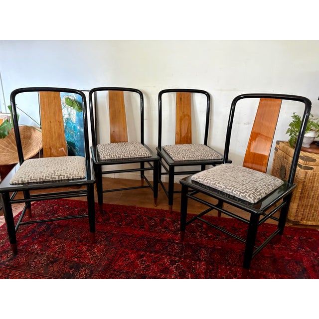 Henredon Style Black Lacquer, Wood, and Brass Side Chairs- Set of 4 For Sale - Image 11 of 11