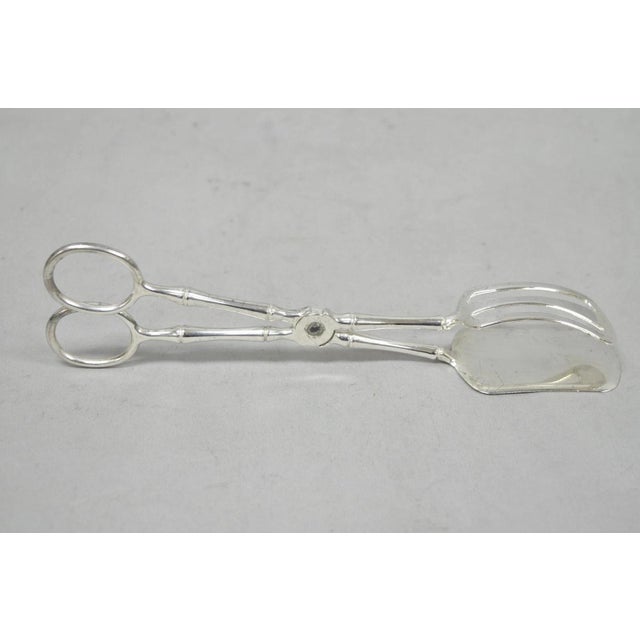 Vintage Silver Plated Faux Bamboo Scissor Style Pastry Cake Serving Tongs For Sale - Image 4 of 10