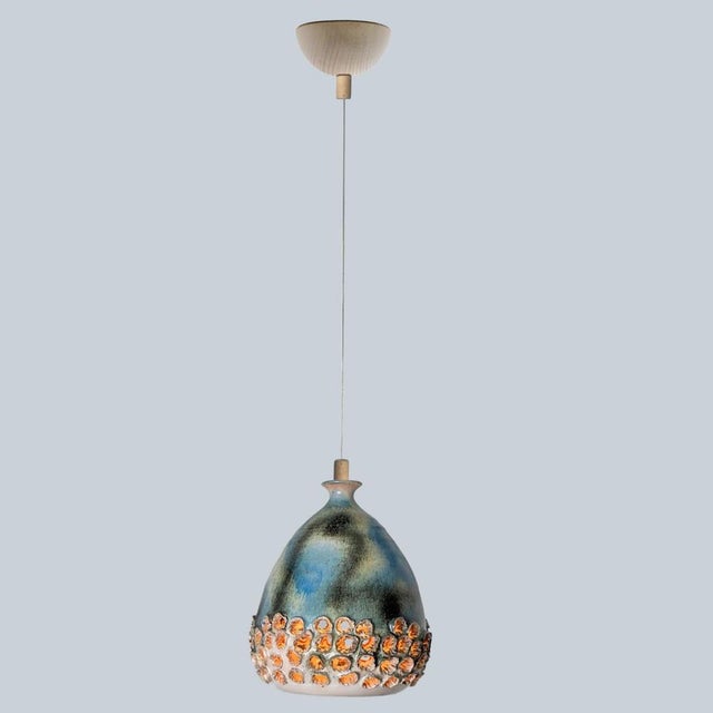 Green Blue Ceramic Pendant Light, Denmark, 1970s For Sale - Image 3 of 18