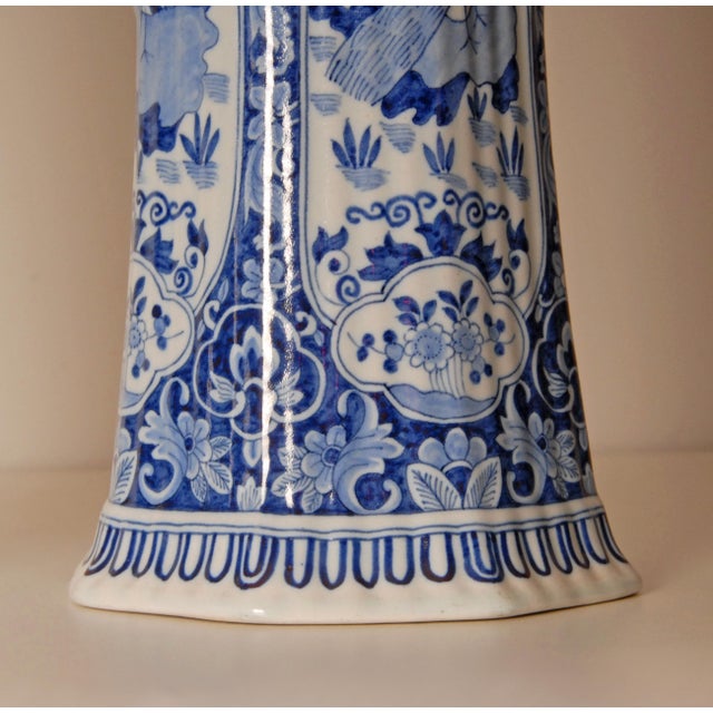 Antique Pair of Delft Blue & White Trumpet Vases For Sale - Image 10 of 12