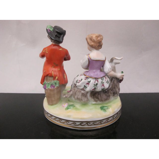 Mid 20th Century Dresden Couple With Flute Player & Goat Porcelain Figurine For Sale - Image 5 of 9