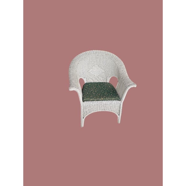 Vintage Coastal White Wicker 7-Piece Conversation Set With Loveseat, Four Chairs & Glass Top Tables For Sale - Image 9 of 11