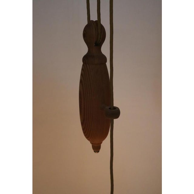 Wood Swedish Counterweight Pendant Lamp in Pine Wood and Parchment Paper, 1970s For Sale - Image 7 of 18