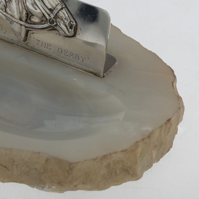 Vintage English Silver and Agate Horse Racing Themed Ashtray, 1956 For Sale - Image 11 of 13