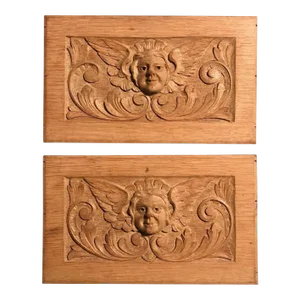 18th-19th Century Angel Cherub Putti Carved Wood Architectural Accent Panels- Set of 2