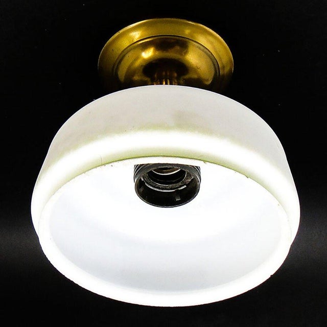 Vintage Art Deco Brass and Glass Pendant Lamp, 1950s For Sale - Image 4 of 6