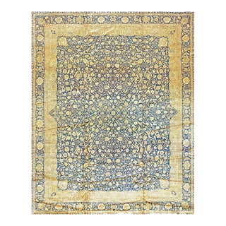 Traditional and Classic Floral Navy Background Color Antique Indian Lahore Rug For Sale