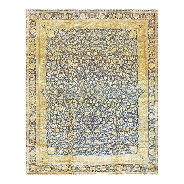 Traditional and Classic Floral Navy Background Color Antique Indian Lahore Rug For Sale