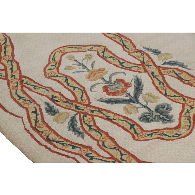 Rug & Kilim’s Tudor Style Rug in Beige-Cream With Geometric and Floral Patterns For Sale In New York - Image 6 of 7