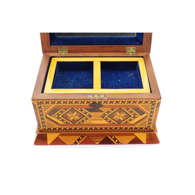 Brown Vintage Geometrical Design Wooden Jewelry Box For Sale - Image 8 of 9
