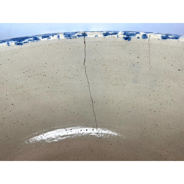 Ceramic Antique Spongeware Mixing Bowl: Blue Banded Stoneware, 19th Century Americana For Sale - Image 7 of 10