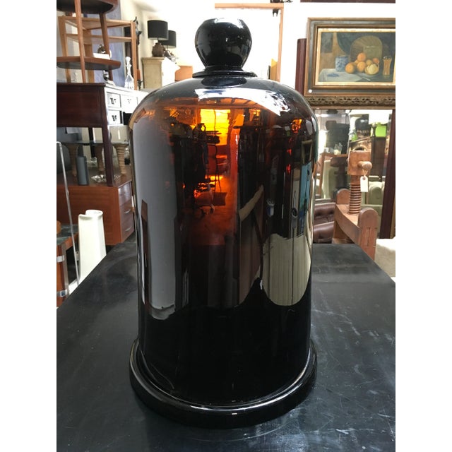 Glass Antique Amber Glass Apothecary Dome Cloche With Ground Glass Finial For Sale - Image 7 of 8