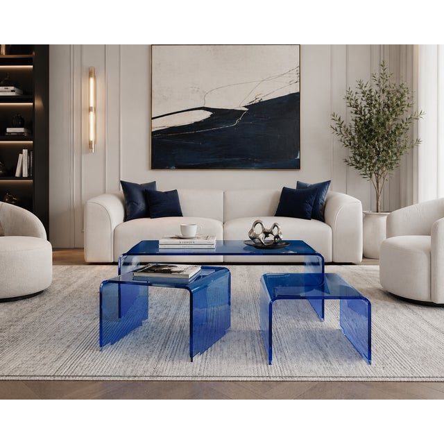 Not Yet Made - Made To Order Contemporary Blue Acrylic Nesting Tables – Statement Coffee Table Set For Sale - Image 5 of 5