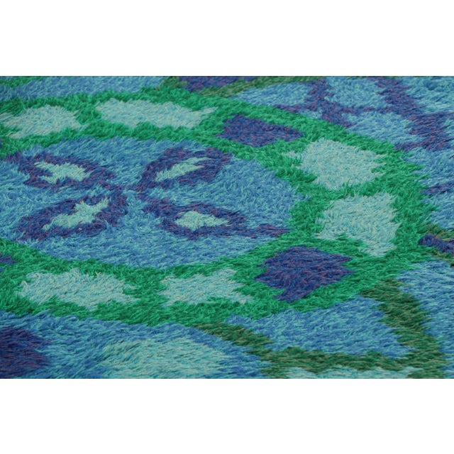 1960s Vintage Swedish Rya Rug in Blue and Green With Geometric Pattern | Rug & Kilim For Sale - Image 5 of 8
