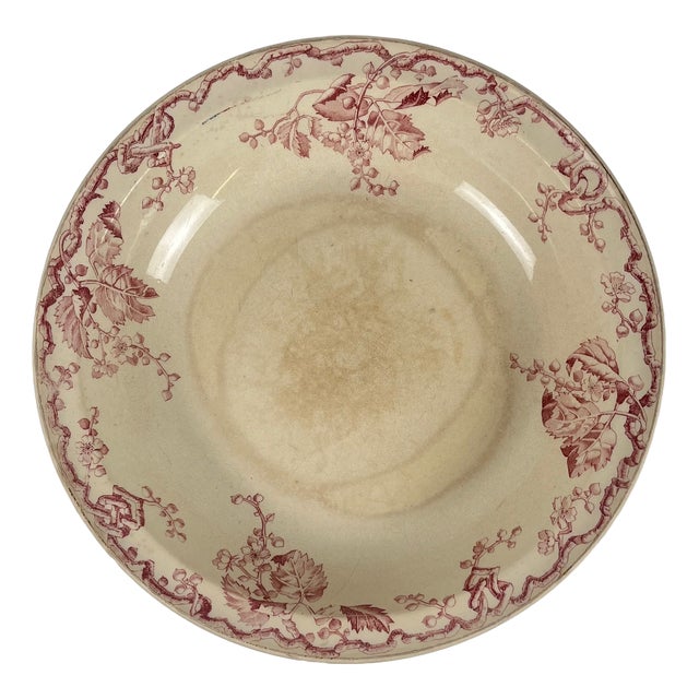 Oval Pink Earthenware Fontainebleau Salad Bowl from KG Lunéville, 19th Century For Sale