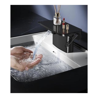 4-Inch Double-Handle Glass Shelf Waterfall Bathroom Sink Faucet For Sale