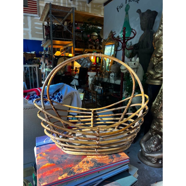 1970s Boho Vintage Wooden Simple Decorative Basket For Sale - Image 5 of 10