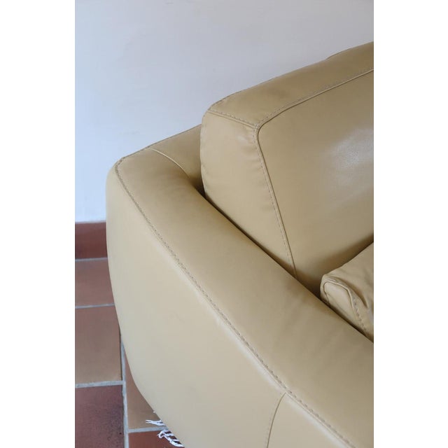 Postmodern Club Armchair in Butter Yellow Leather, 1980s For Sale - Image 4 of 12
