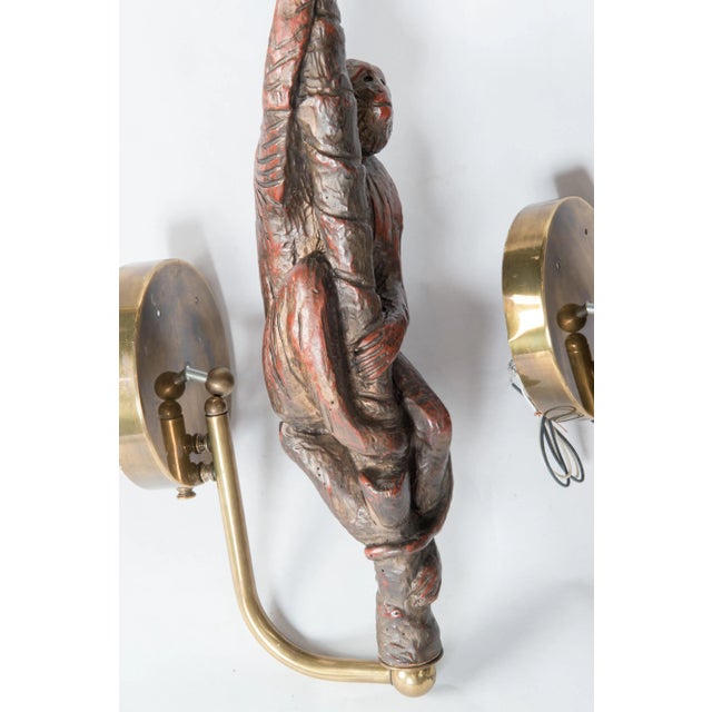 1970s 1970s Large Carved Wood Monkey Sconces - A Pair For Sale - Image 5 of 13