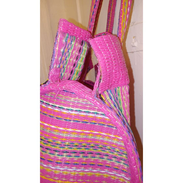 Contemporary African Hand-Woven Hot Pink Coiled Statement Handle Basket For Sale - Image 11 of 11